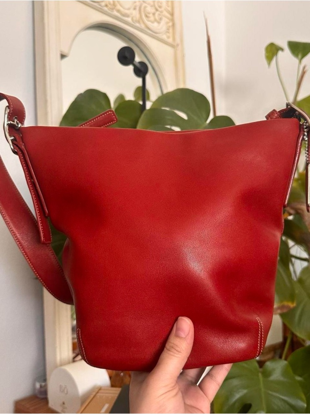 Y2K vintage Red Leather Crossbody Bag - Women